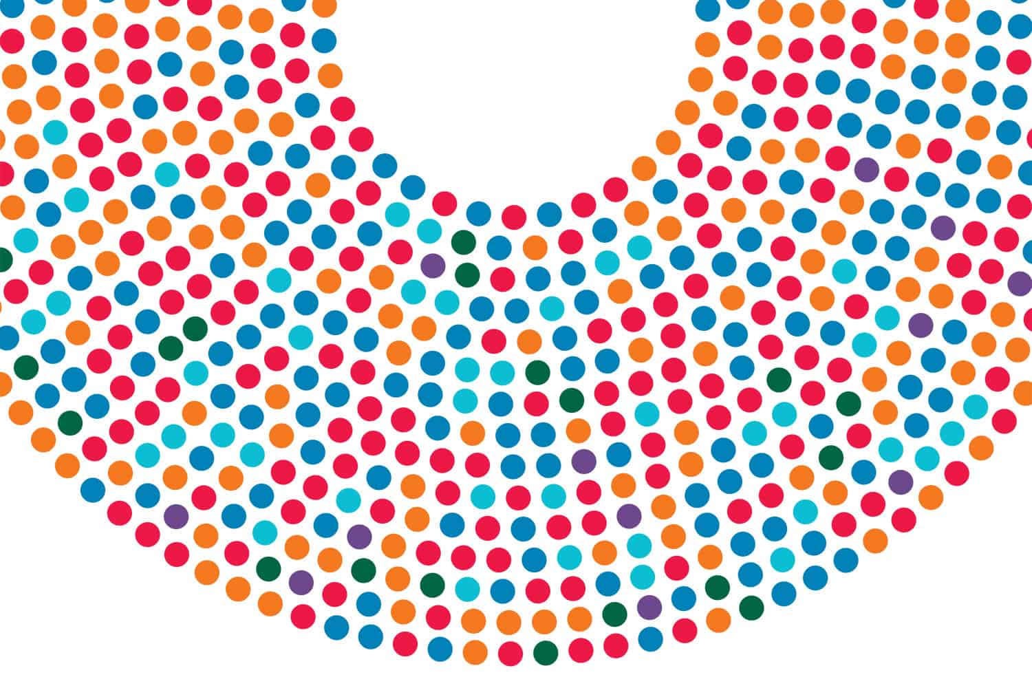 graphic of wide semi-circle of differently colour dots representing different political parties, e.g. red for Labour, blue for Conservative etc